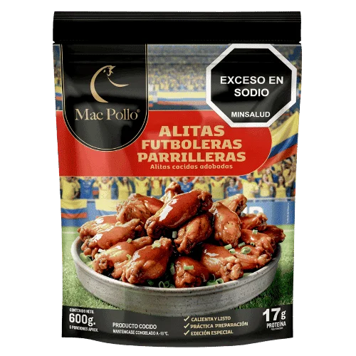 Empaque de alitas futboleras parrilleras Mac Pollo