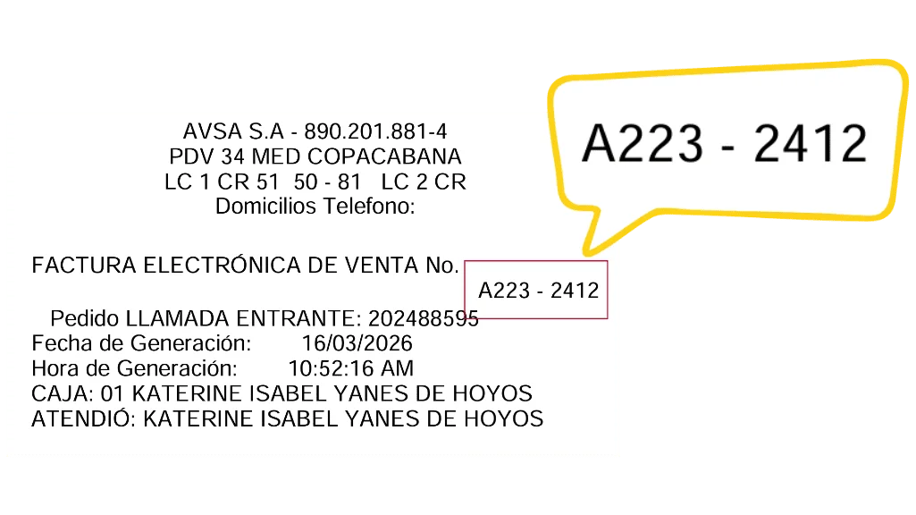 Ejemplo de factura para ubicar el codigo